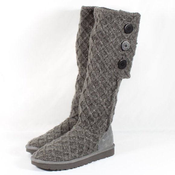 UGG Shoes - UGG Grey Knit Knee High Buttons Boots Booties